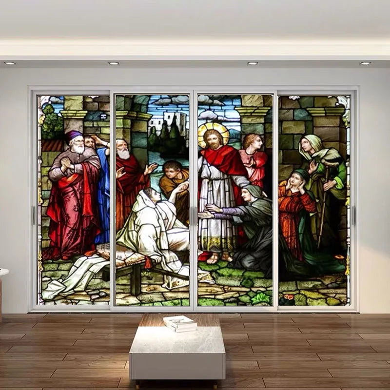 Custom size Window film Door sticker Father Lord Jehovah God and Jesus Christ Pictures Wall stickers Glass decor church glass