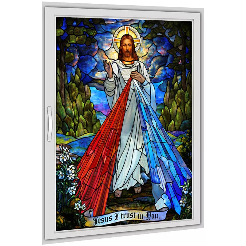 Jesus Christ Church Window Film, Glass Films, Stained Glass Sticker, Self Adhesive  Static Cling for Home, Can Do Any Size