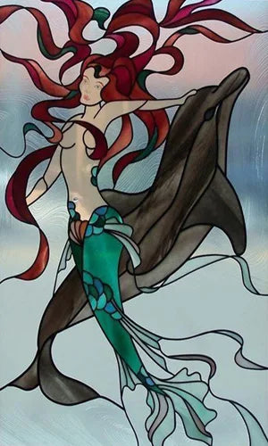 Custom Size Stained Glass Window Film, Static Cling Mermaid /Angel/Jesus Picture For Kitchen Bathroom Bedroom Glass Home Decor