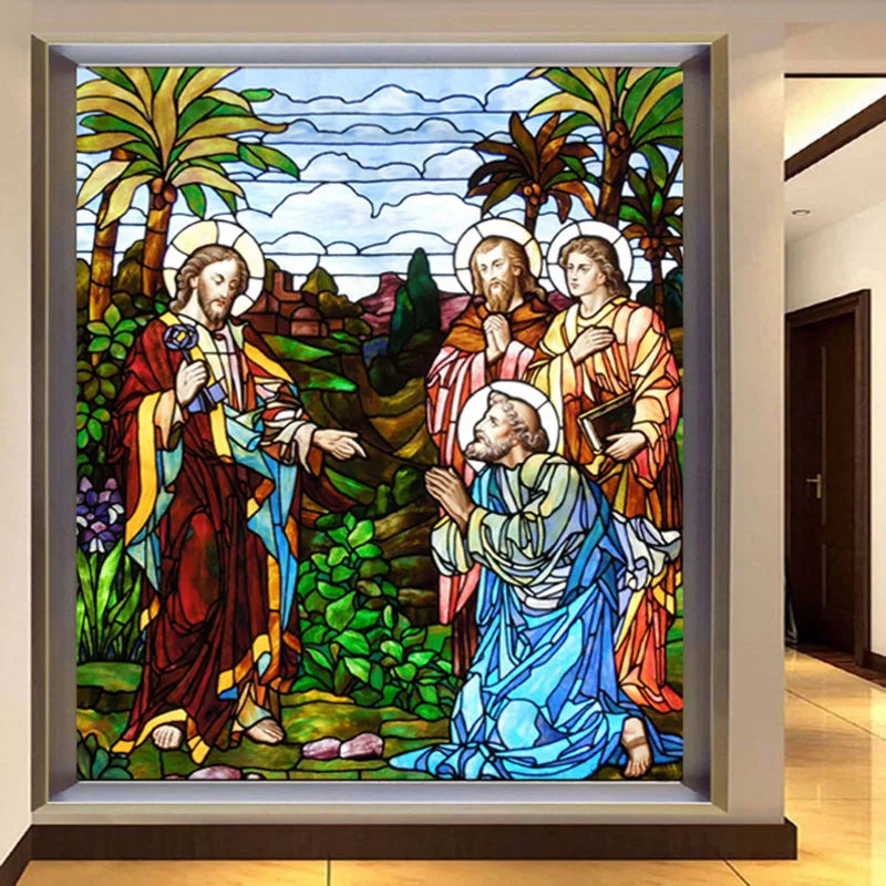 Custom Size Window Film Glass Films Jesus Christ Poster Stained Glass Sticker Self Adhesive/Static Cling Church Home Decor