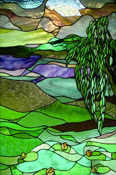 Custom Size Stained Glass Films,Frosted Privacy, Static Cling Poster, Retro Tree Scenic Color Printing Window Film Door Stickers