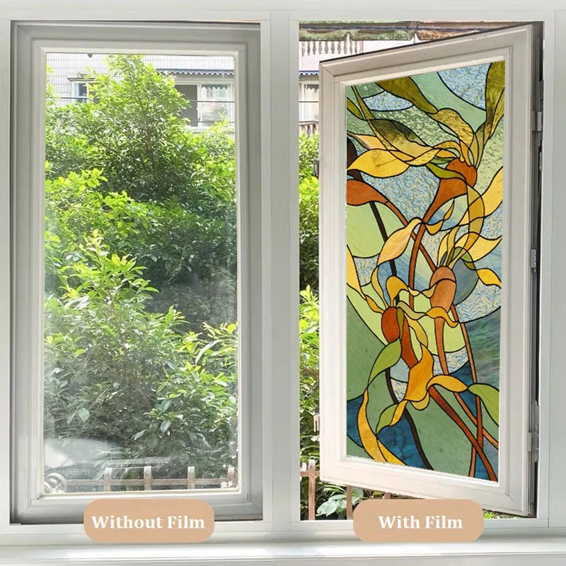 Custom Size Stained Glass Window Film Frosted Flower Glass Films Home Foil Door Stickers Bathroom Kitchen Static Cling Poster