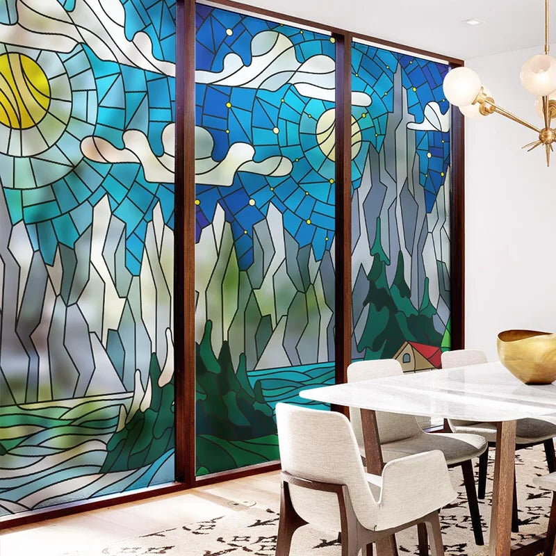 Custom Size Glass Films Window film Static Cling Reusable Water-Proof Private Protection Stained Glass