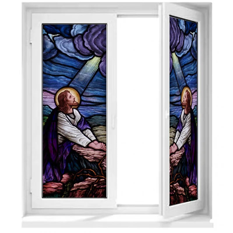Jesus Christ Stained Glass Films, Frosted Stickers, Sliding Door, Hallway, Shower Room, Home Decoration, Custom Size