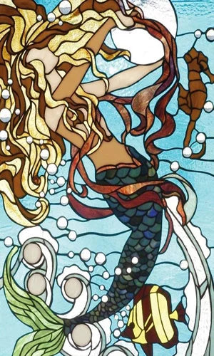 Custom Size Stained Glass Window Film, Static Cling Mermaid /Angel/Jesus Picture For Kitchen Bathroom Bedroom Glass Home Decor