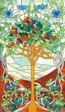Custom Size Window Stained Glass Films,Static Cling Reusable Stickers Church Tree Poster, For Bathroom Kitchen Door Home Decor