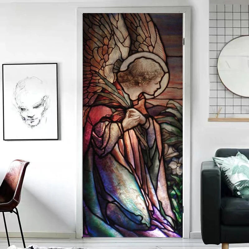Frosted Stained Glass Window Film, Customized Church Angel Picture,Static Cling, Remove Sticker for House Worship, Home Decor