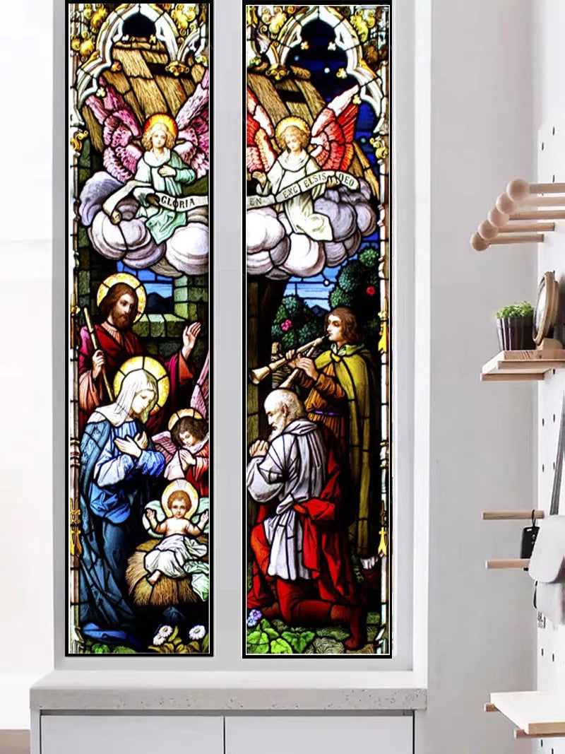 Custom Size Stained Glass Window Film, Jesus Virgin Mary,Frosted Foil Stickers for Sliding Door, Frendch Windows,Church Poster
