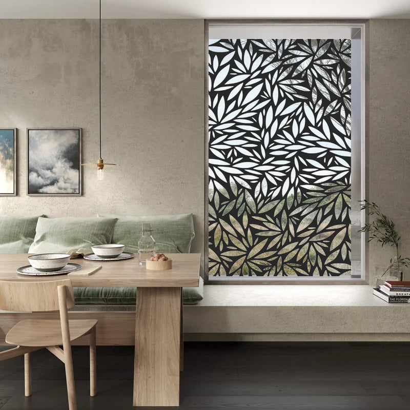 Stained Glass Window Film Transparent Glass Sticker Static Cling Iron Style Black Line Office Door Anticollision Home Decor