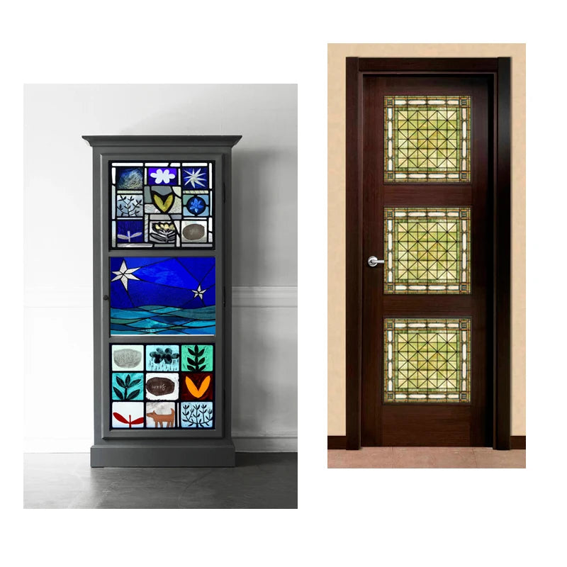 Stained Glass Window Film, Frosted Privacy, Static Cling, Retro Sticker for Bathroom, Cabinet, Door, Home Decor, Skylight Covers