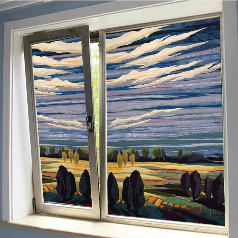 Stained Glass Window Film Frosted Glass Sticker Forest Customized Meteor Moon Sun For Bathroom Bedroom Kitchen  Door Home Decor