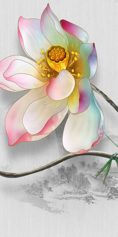 Stained Glass Door Stickers, Opaque Self-Adhesive, Lotus Poster for Kitchen, Bedroom, Bathroom, Customized Size