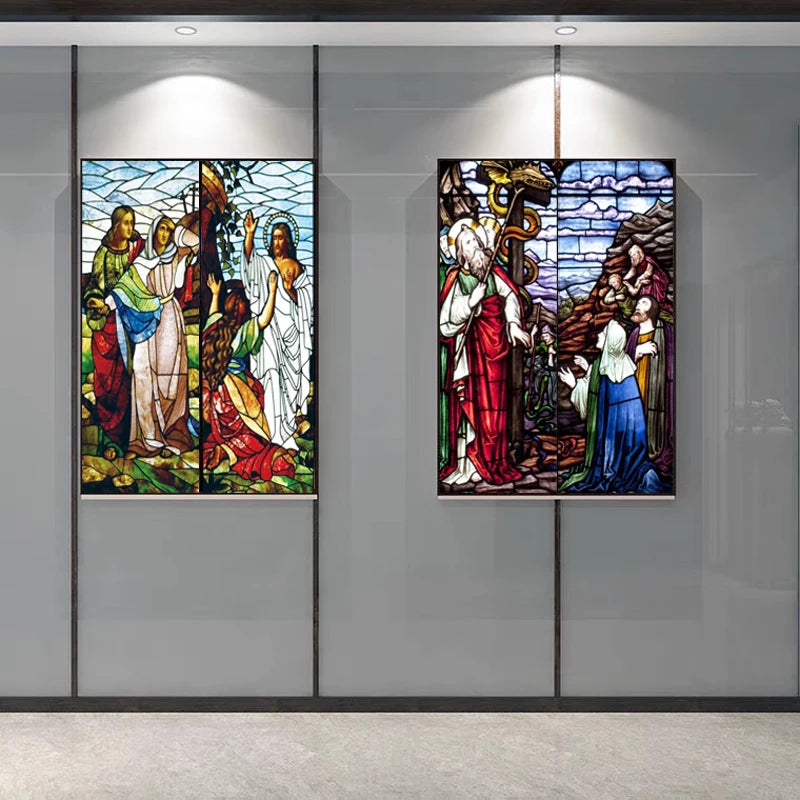 Custom Size Window Glass Films Self-Adhesive Frosted Stained Glass European Church Jesus Christ Virgin Last Supper Sticker Foil