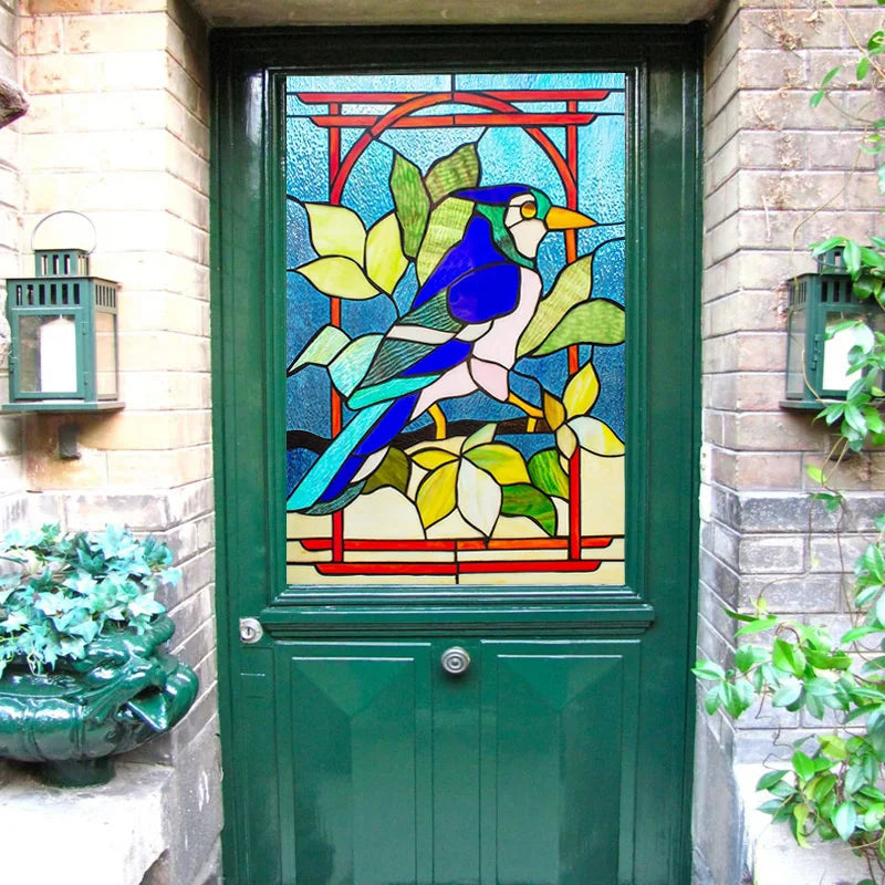 Customized Stained Glass Film Window Films Static Cling Frosted Sticker Tiffany-Style Poster Home Decor Church Peacock Birds