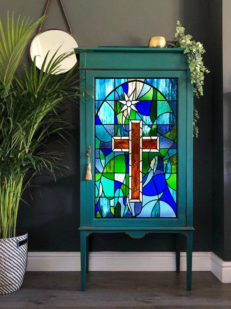Frosted Stained Glass Window Film, Cross Dove Lily, Static Cling, Church, Home Decor, Bathroom, Kitchen, Door Sticker