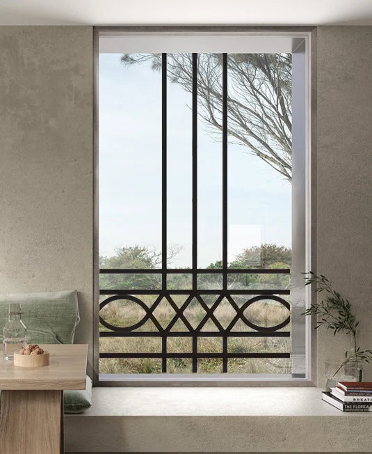 Stained Glass Window Film Transparent Glass Sticker Static Cling Iron Style Black Line Office Door Anticollision Home Decor