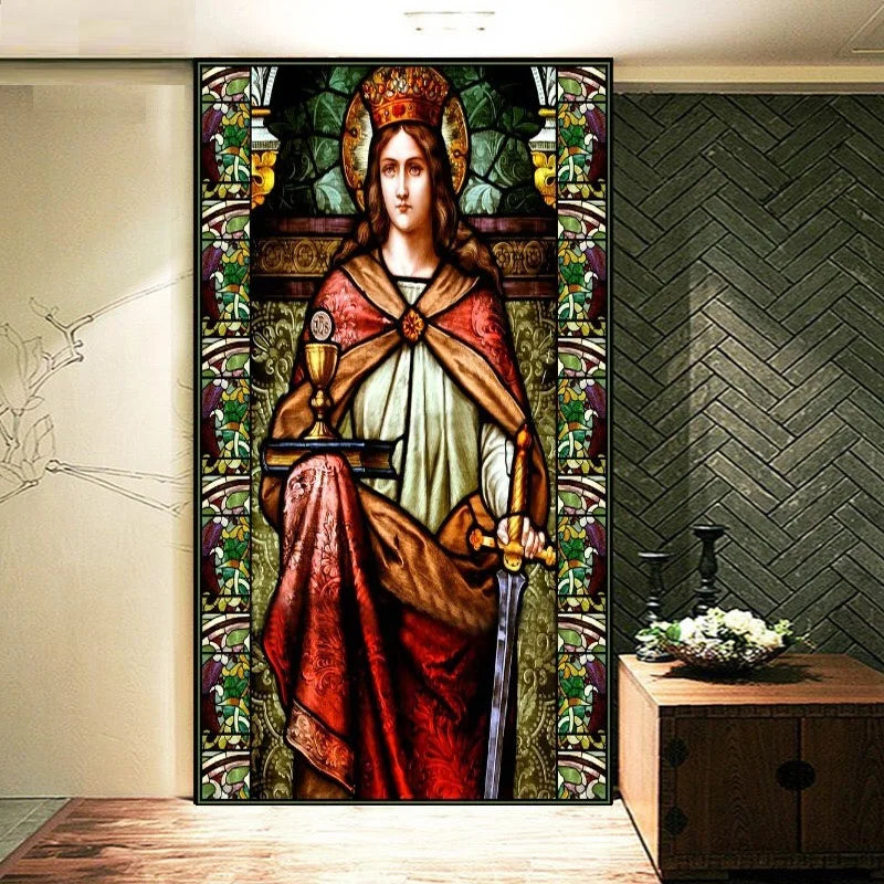 Custom size Stained Glass Window Film European Retro Church Painted Frosted Static Cling Angels Christian Art Virgin Mary