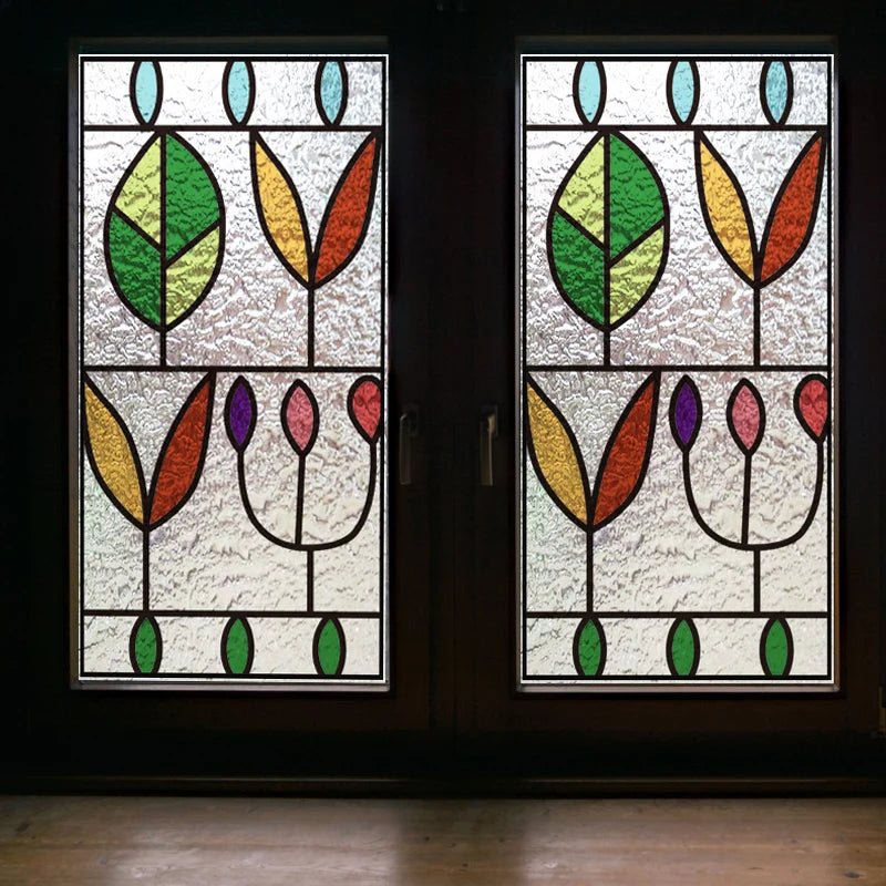 Stained Glass Door Stickers, Windows Glass Films, Frosted, 3D Etched, Transparent, Customized Leaves for Kitchen Office Bathr