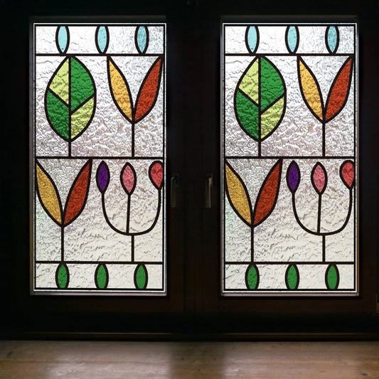 Stained Glass Door Stickers, Windows Glass Films, Frosted, 3D Etched, Transparent, Customized Leaves for Kitchen Office Bathr