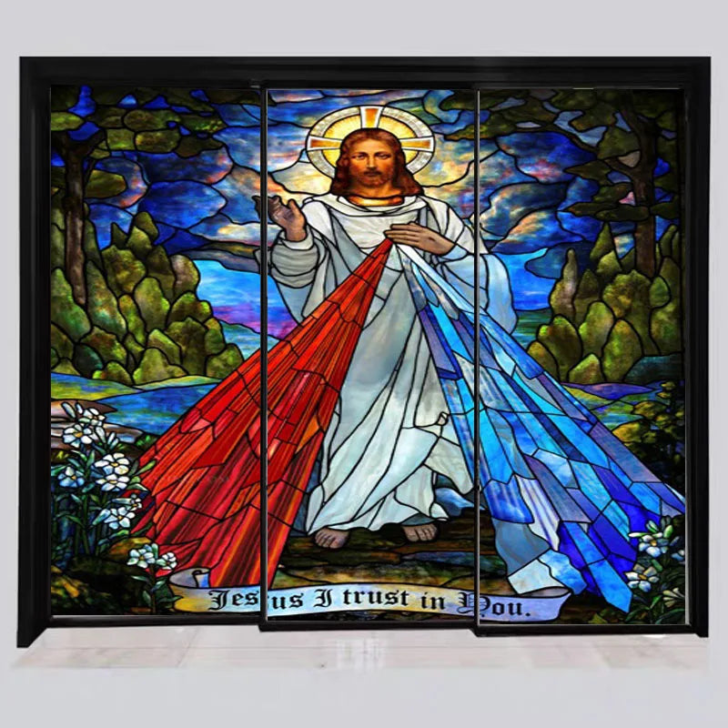 Jesus Christ Church Window Film, Glass Films, Stained Glass Sticker, Self Adhesive  Static Cling for Home, Can Do Any Size