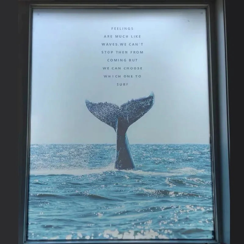 Custom Glass Window Film Static Frosted Sticker Foil Stickers For Bathroom Kitchen Sliding Door Whale Tail Ocean Seas Posters