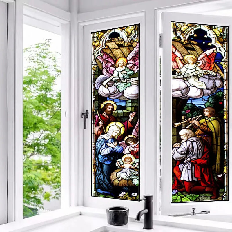 Custom Size Stained Glass Window Film, Jesus Virgin Mary,Frosted Foil Stickers for Sliding Door, Frendch Windows,Church Poster