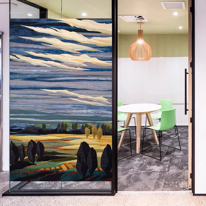 Glass Film Stained Window Stickers, Opaque Self Adhesive, Static Cling, Home Decor, Privacy, Terrace Scenery Poster, Custom Size