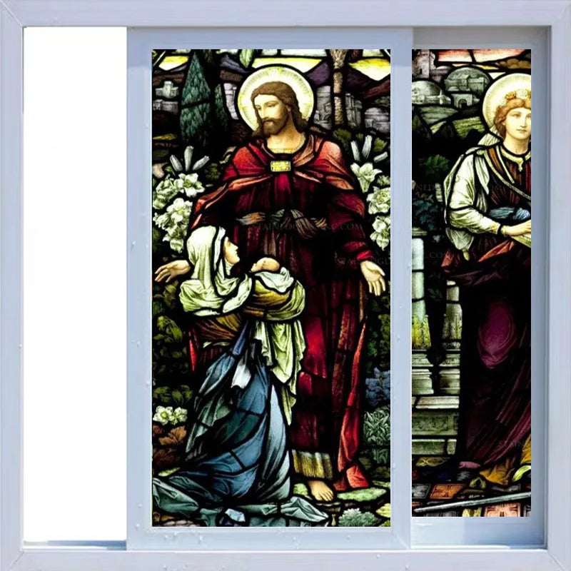 Custom Size Window Glass Films Self-Adhesive Frosted Stained Glass European Church Jesus Christ Virgin Last Supper Sticker Foil