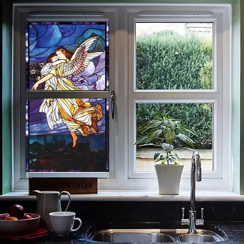 European Church Jesus,Angel Glass Films Stained Window Opaque Frosted Sticker Self Adhesive/Static Cling  Privacy do custom size