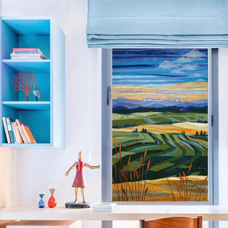 Glass Film Stained Window Stickers, Opaque Self Adhesive, Static Cling, Home Decor, Privacy, Terrace Scenery Poster, Custom Size