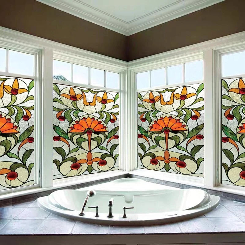 Custom Size Stained Glass Window Film, Frosted Privacy Film, Static Cling, Removable Sticker, Kitchen, Bathroom, Home Decor