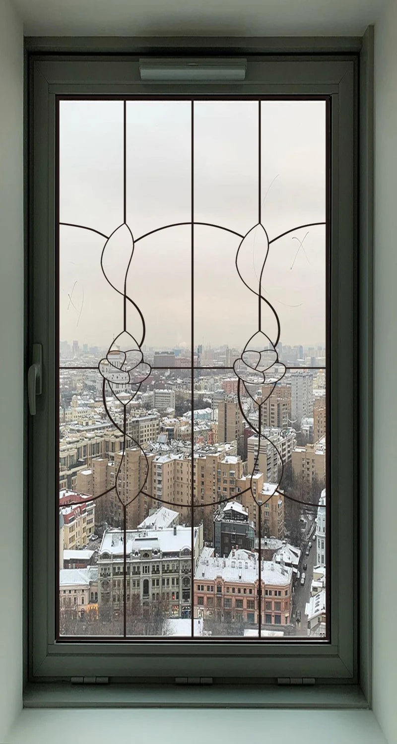 Custom Size Stained Glass Window Film Transparent Glass Sticker Static Cling Rose Sakura Print Office Home Decor Bedroom Door