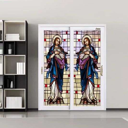 Stained Privacy Window Film Frosted Window Sticker Vinyl Glass Films For Home Office Church Madonna Mary Picture