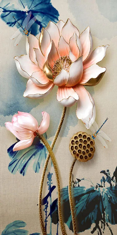 Stained Glass Door Stickers, Opaque Self-Adhesive, Lotus Poster for Kitchen, Bedroom, Bathroom, Customized Size