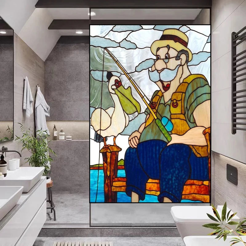 Custom Size Stained Glass Window Film, Static Cling Mermaid /Angel/Jesus Picture For Kitchen Bathroom Bedroom Glass Home Decor