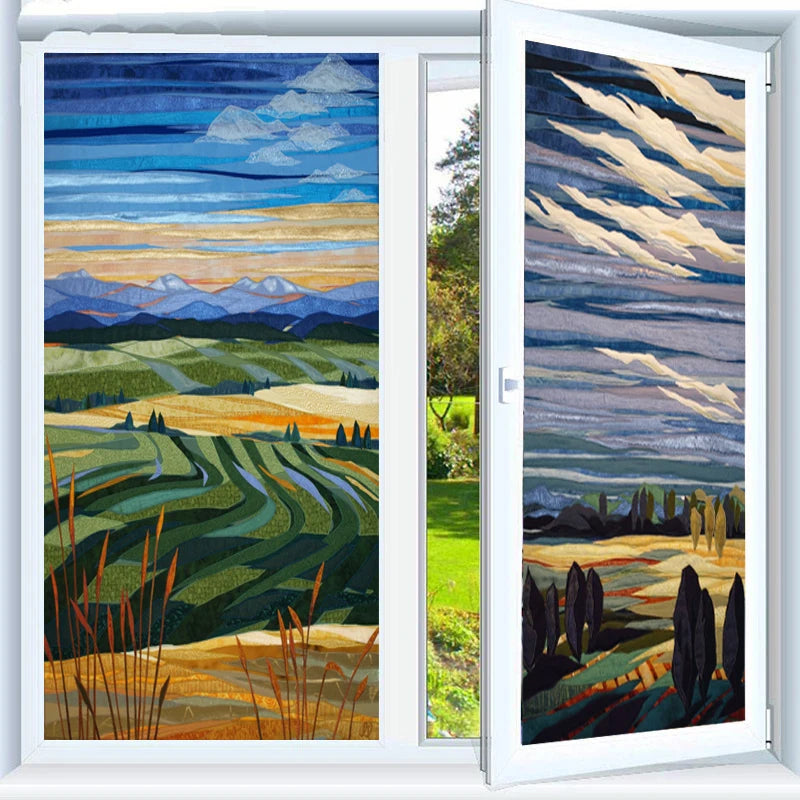 Glass Film Stained Window Stickers, Opaque Self Adhesive, Static Cling, Home Decor, Privacy, Terrace Scenery Poster, Custom Size