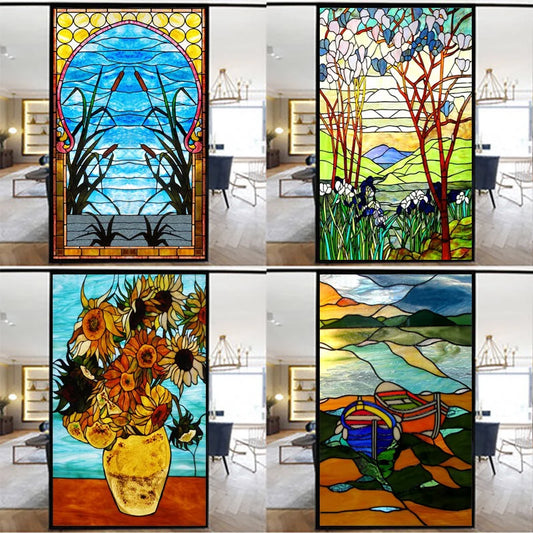 Frosted Stained Glass Window Film, Colorful Static Cling, Vintage Door Sticker, Shower, Bathroom, Office, Home Decor, Customized