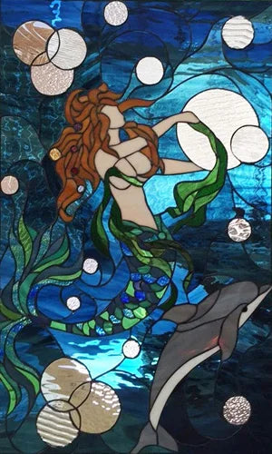 Custom Size Stained Glass Window Film, Static Cling Mermaid /Angel/Jesus Picture For Kitchen Bathroom Bedroom Glass Home Decor
