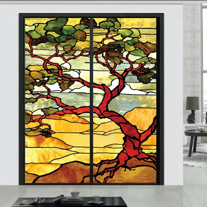 European Church Mosaic Art Glass Film Stained Window Opaque Sticker Self Adhesive/Static Cling Decor Privacy Do Custom Size Tree