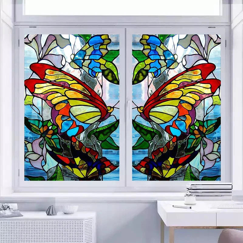 Custom Stained Glass Window Film Static Cling Frosted Sticker,Foil Colour 3D Stickers ,For Bathroom Kitchen Home Decor Butterfly