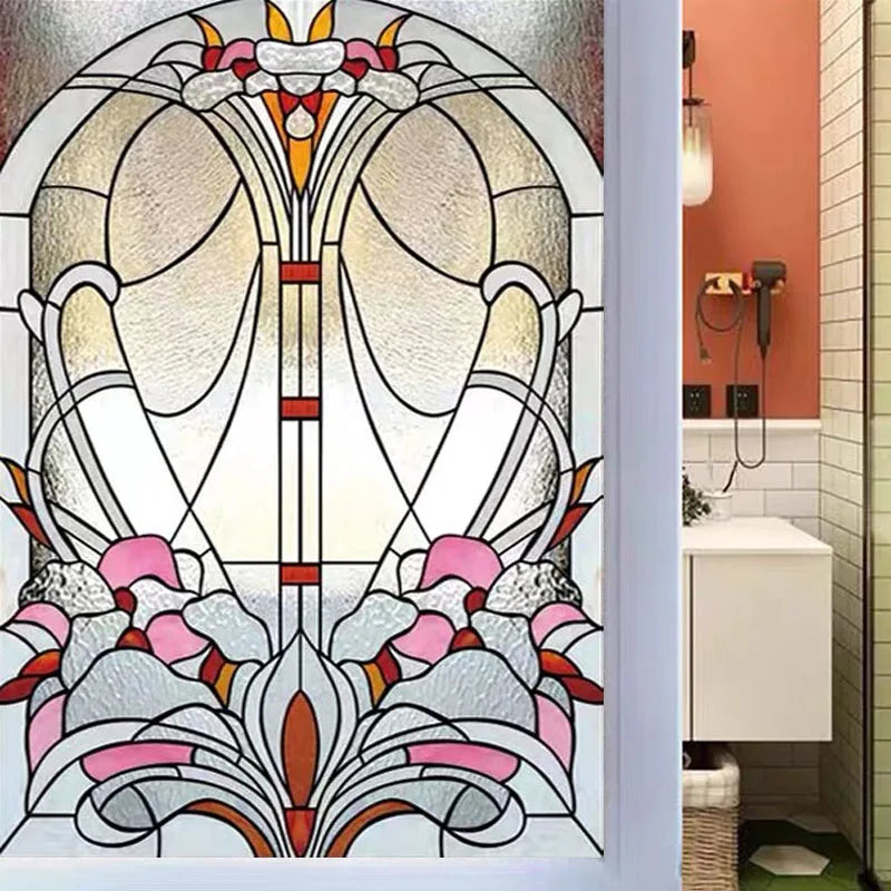 European Church Frosted Glass Film Stained Window Opaque Sticker Self Adhesive/Static Cling Privacy Films Custom Size Home Decor