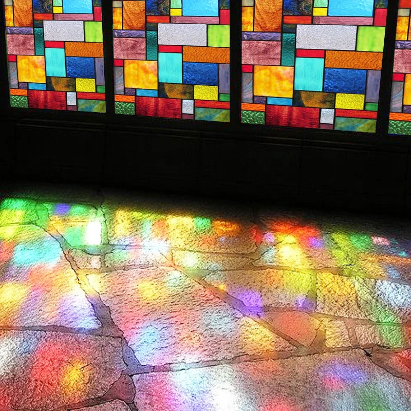 Window Film Frosted Stained Glass Films Rainbow Effect Privacy Decorative Static Cling Sticker For Home Kitchen Bathroom Office