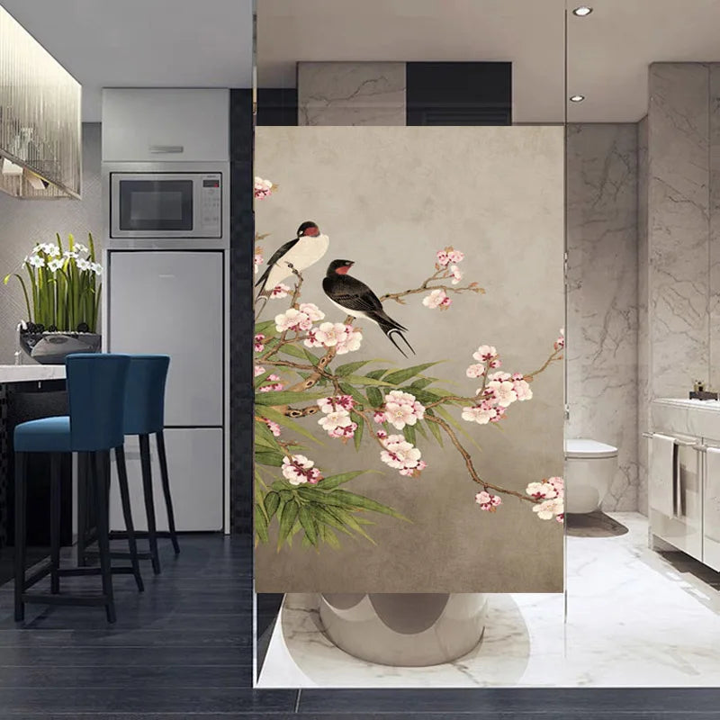 Custom size Window Film Stained Glass Films for Door Wardrobe Windows Office Home Decor Opaque Frosted Static Cling Floral Birds