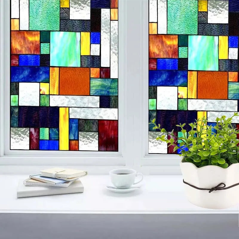 Custom size Window Film Stained Glass Films Retro Glass Window Film,Home Decorative Privacy Film Static Cling Glass Sticker