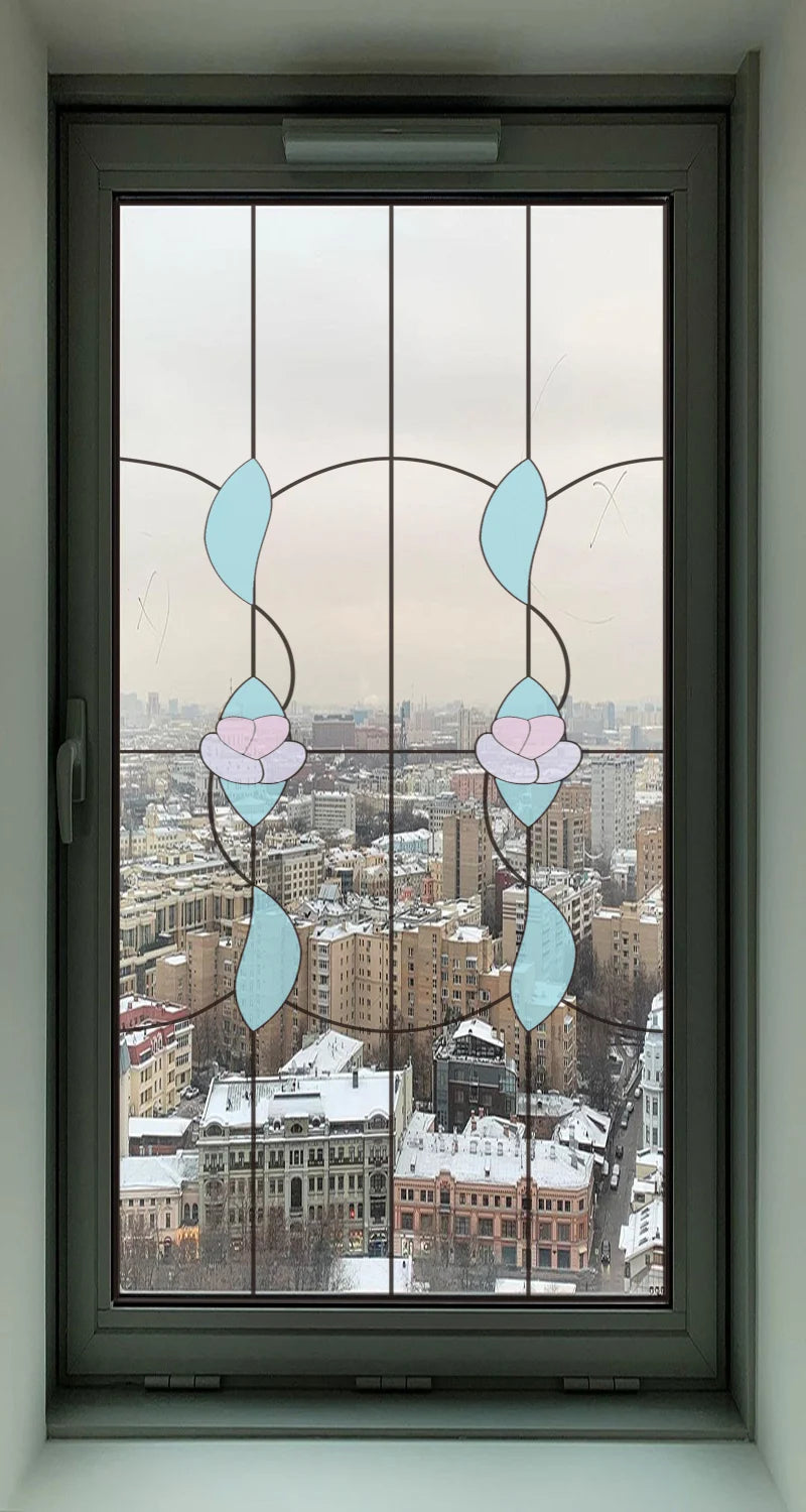 Custom Size Stained Glass Window Film Transparent Glass Sticker Static Cling Rose Sakura Print Office Home Decor Bedroom Door