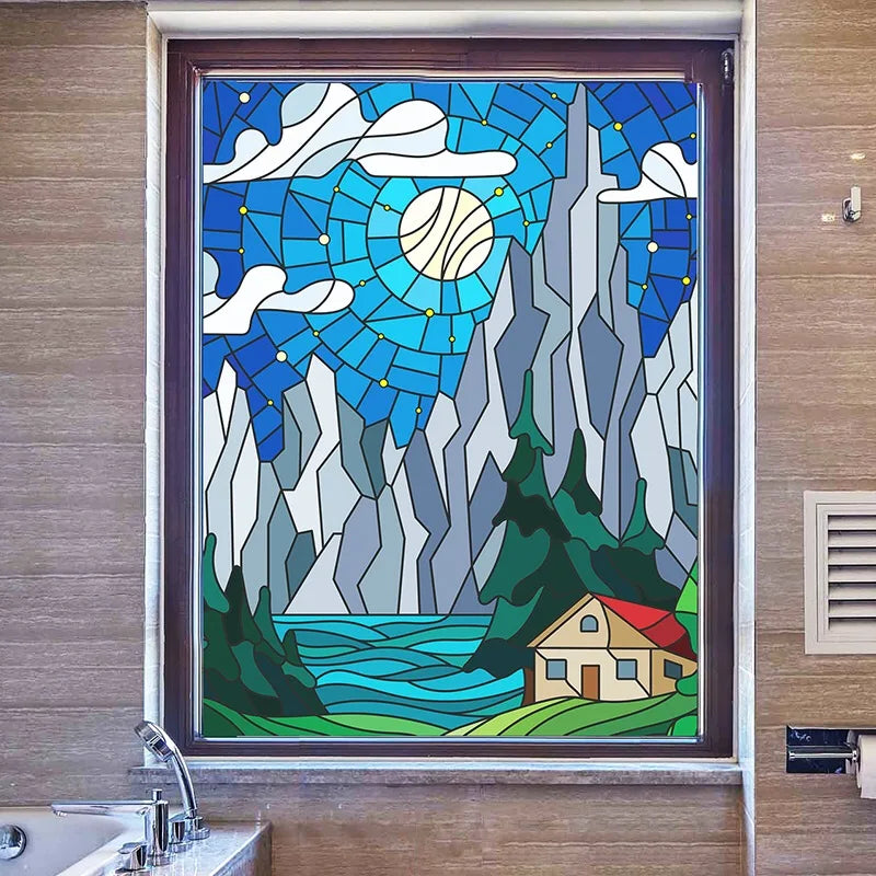 Custom Size Glass Films Window film Static Cling Reusable Water-Proof Private Protection Stained Glass