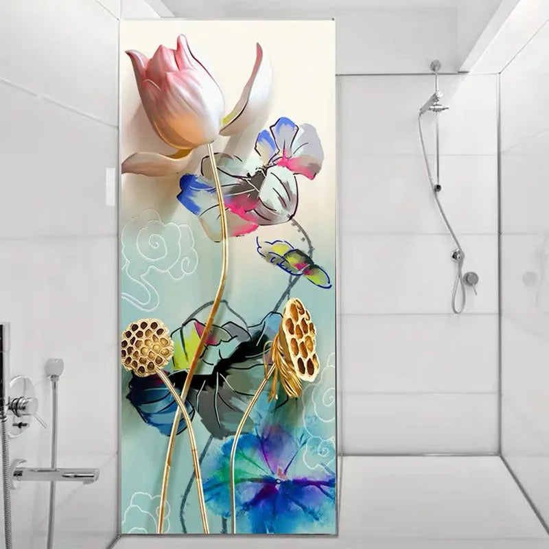 Customized size 3D Windows Glass Film Door Stickers modern sticker Art opaque static cling Lotus