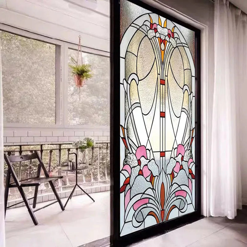 European Church Frosted Glass Film Stained Window Opaque Sticker Self Adhesive/Static Cling Privacy Films Custom Size Home Decor
