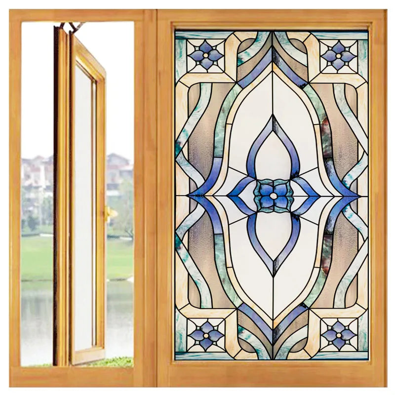 Frosted Stained Glass Window Film, Custom Size Privacy Static Cling, Prairie Style for Kitchen, Bathroom, Office, Skylight