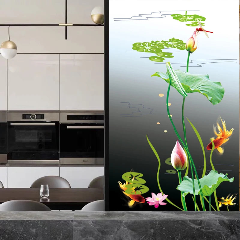 Custom Size Window Films PVC Self Adhesive or Static Cling Glass Film Home Decorative Frosted Privacy Sticker Lotus flower